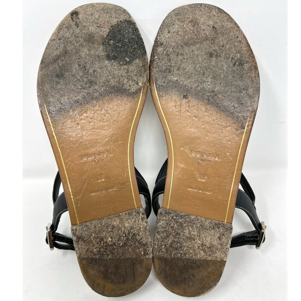 Prada Black Saffiano Leather Flat Thong Sandals Ankle Strap EU 38 Made in Italy - Picture 8 of 10